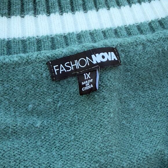 Fashion Nova Calstate Green Sweater V-Neck Cozy Size 1X - Picture 6 of 6